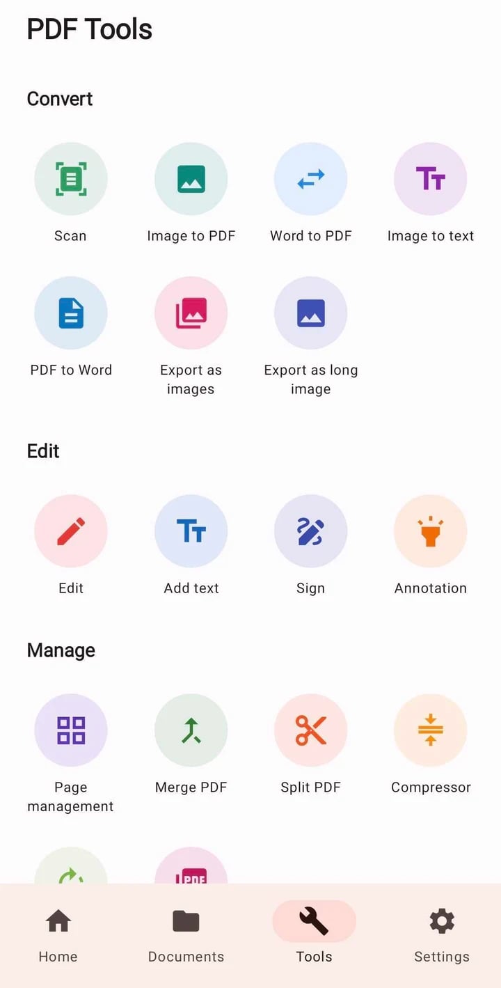 PDFHub tools for scanning, conversion, editing and page organisation
